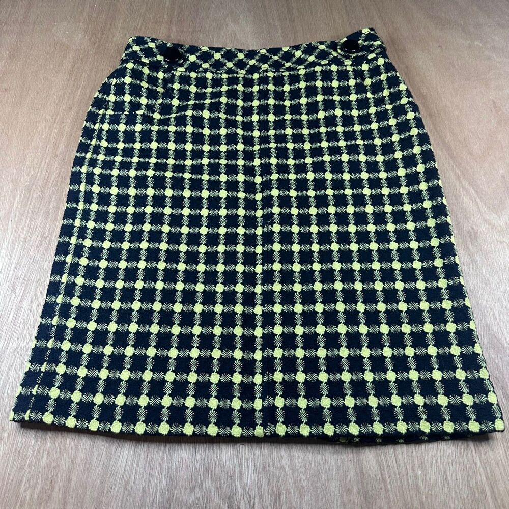 Carlisle Wool Silk Skirt Womens 10 Black Yellow Textured Career Pencil Skirt